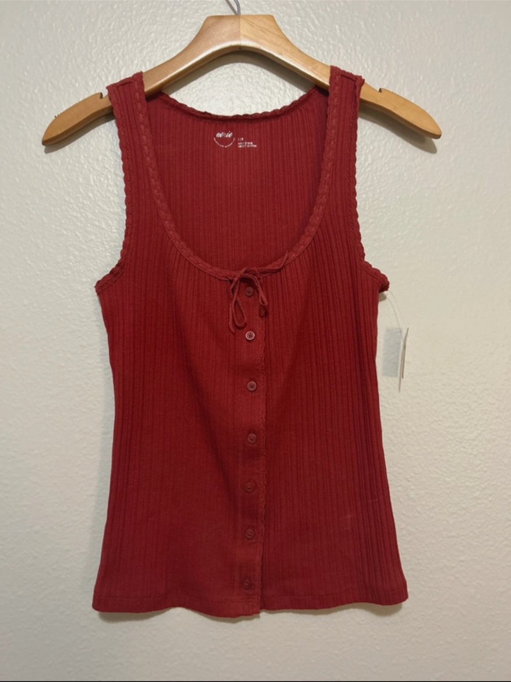 Aerie Women’s Ribbed Button-Front Tank Top - Red